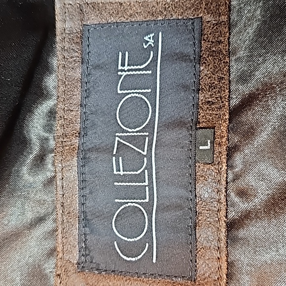 VINTAGE ARMANI COLLEZIONE BROWN DISTRESSED LEATHER ZIP-UP JACKET - Picture 14 of 16